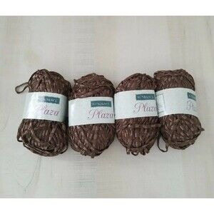 Lot of 4 SUNDANCE Plaza ribbon yarn 65%Nylon 35% Acrylic Brown Bulky New